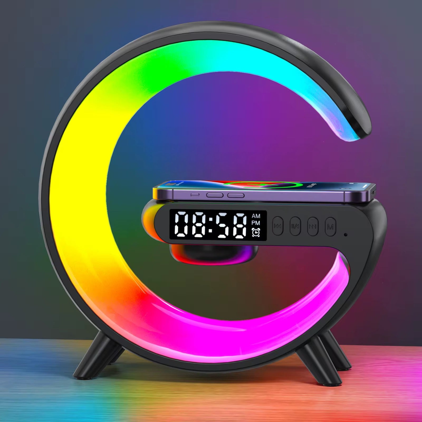 G shaped Led night light with wireless charger and bluetooth speaker