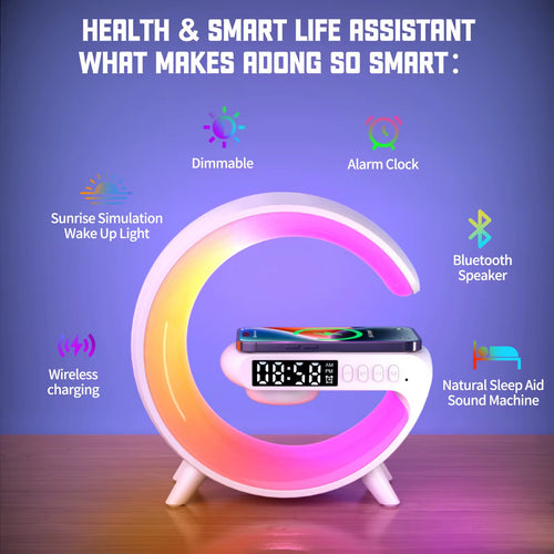 G shaped Led night light with wireless charger and bluetooth speaker