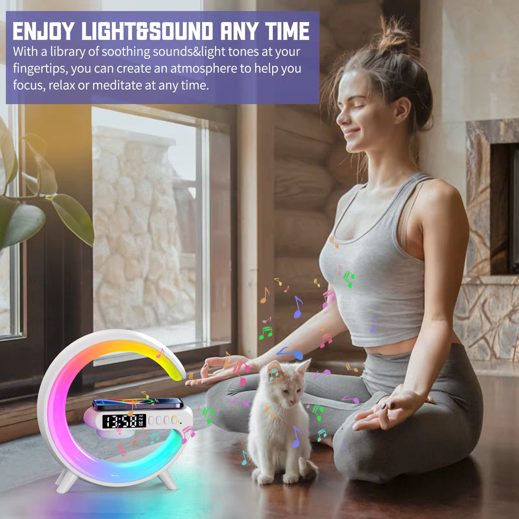 G shaped Led night light with wireless charger and bluetooth speaker