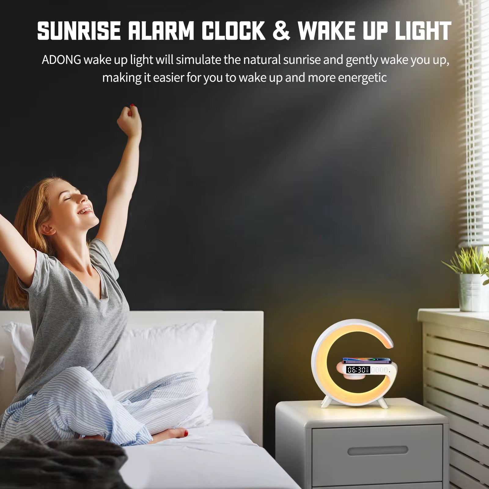 G shaped Led night light with wireless charger and bluetooth speaker